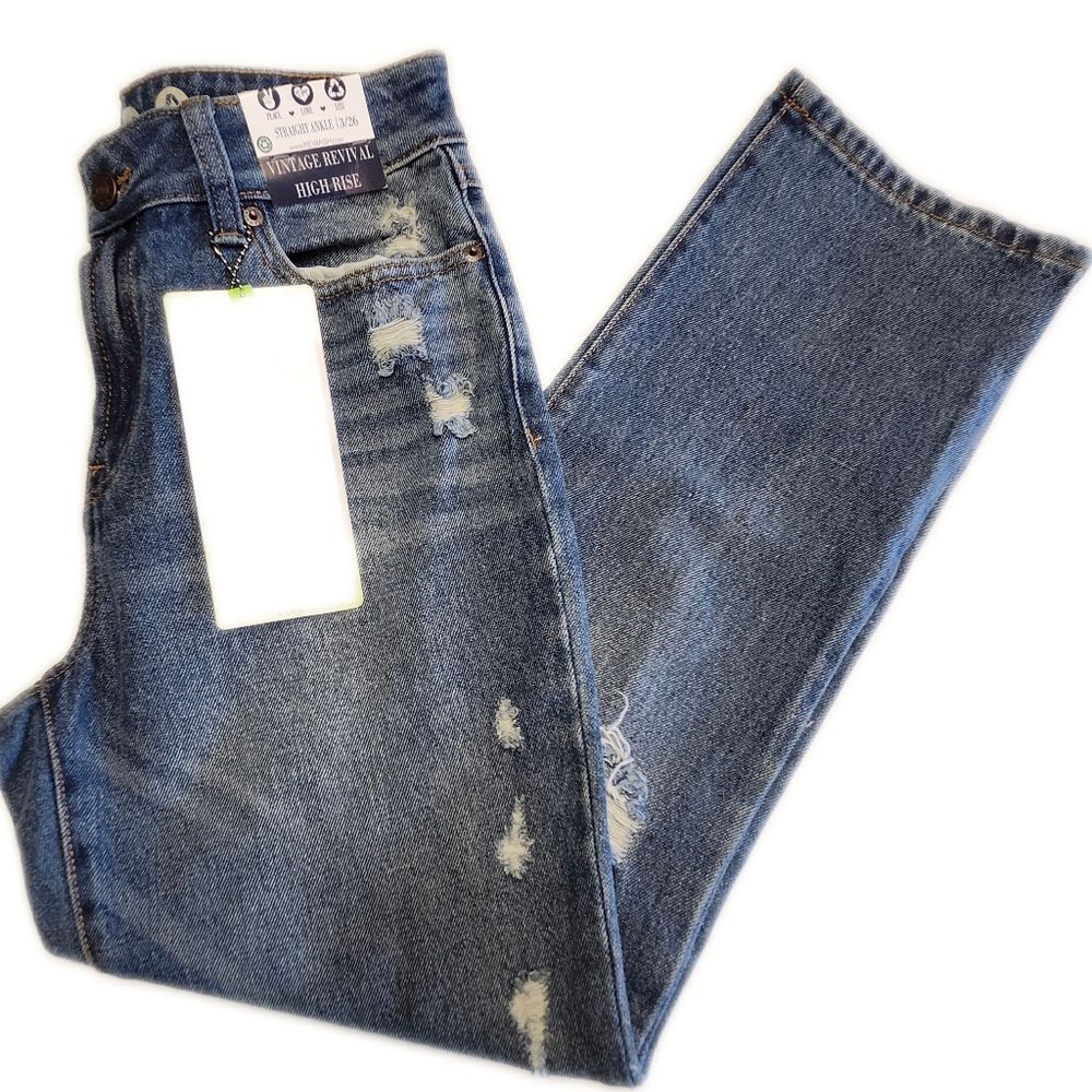 Rewash NWT High Rise Straight Ankle Vintage Revival Distressed Jeans 3/26